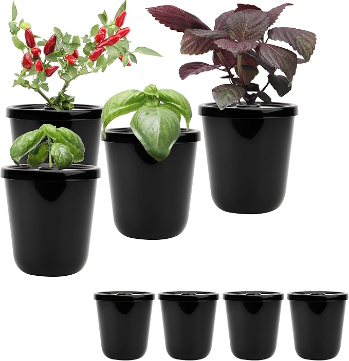 Kratky Method Hydroponic Planter Kit, 8 Hydroponic Planter Plus 24 Growing Sponges for Herbs, Hydroponic Mini Buckets for Windowsill Herb Garden, Hydroponic Growing System for Vegetables (Black)