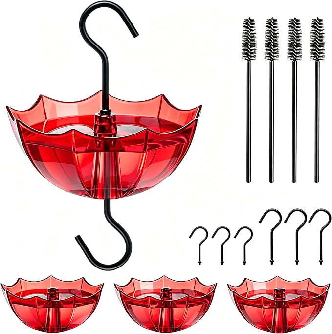 Ant Moat for Hummingbird and Oriole Feeder(5 OZ, 4 Pack) Umbrella Hummngbird Feeder Parts Hanging Ant Guard, Feeder Accessory Hooks