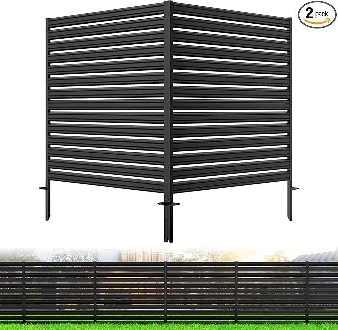 2 Panels No-Dig Metal Privacy Fence Screen, 48" H × 48" W Outdoor Air Conditioner Fence, Rustproof AC Unit Cover to Hide Trash Bins, Pool Equipment Enclosure, Decorative Garden, Patio & Backyard