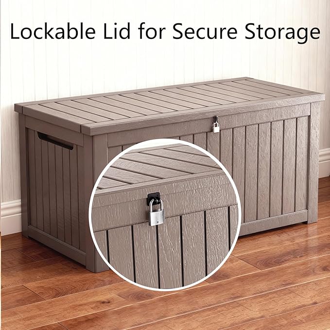 120 Gallon Resin Deck Box, Outdoor Storage Chest for Patio Furniture Cushions, Garden Tools, Pool Accessories | Lockable, Waterproof, All-Weather, Easy Assembly, Wood Grain Design