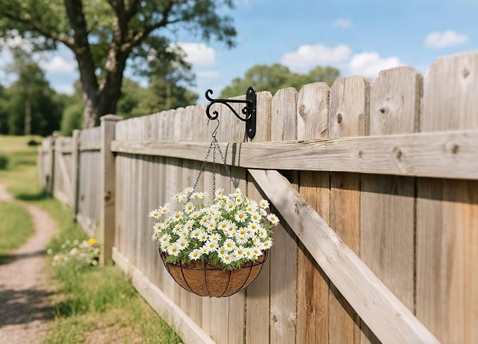4 Pack 14 inch Metal Hanging Baskets for Plants, Round Metal Wire Hanging Basket Planter with Coco Fiber Liners Chain for Garden Home Porch Patio, Flower Border