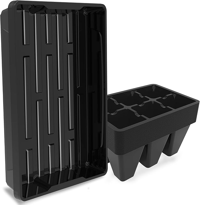 Gardzen 10 Pack Reusable Seed Starter Trays with 30 Pack 6 Cell Trays, Ideal for Starting Seeds