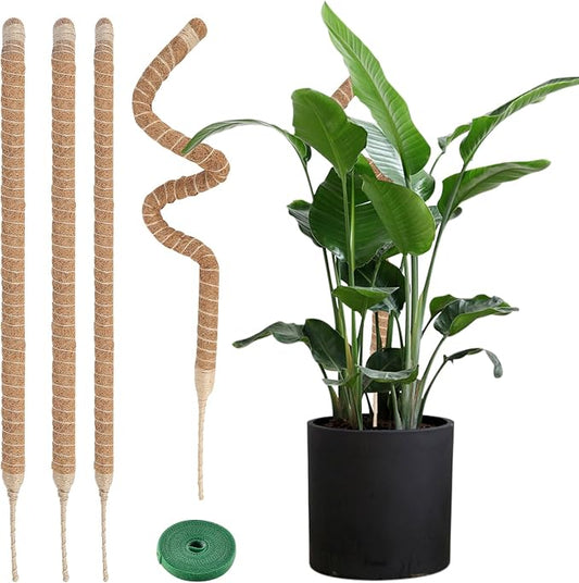 3 Pack Moss Pole,30 Inch Bendable Moss Pole for Plants Monstera, Moss Poles for Climbing Plants Indoor, Coir Plant Pole Sticks Support Stakes for Potted Plant, Pothos, Philodendron