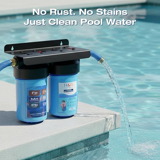 H&G lifestyles Pool Filling Hose Water Filter, Garden Hose Iron Filter for Well Water, Reduces Calcium Magnesium, Hot Tub & Pool Water Filter System, 3/4" GHT Brass Fittings, 70,000 Gallons
