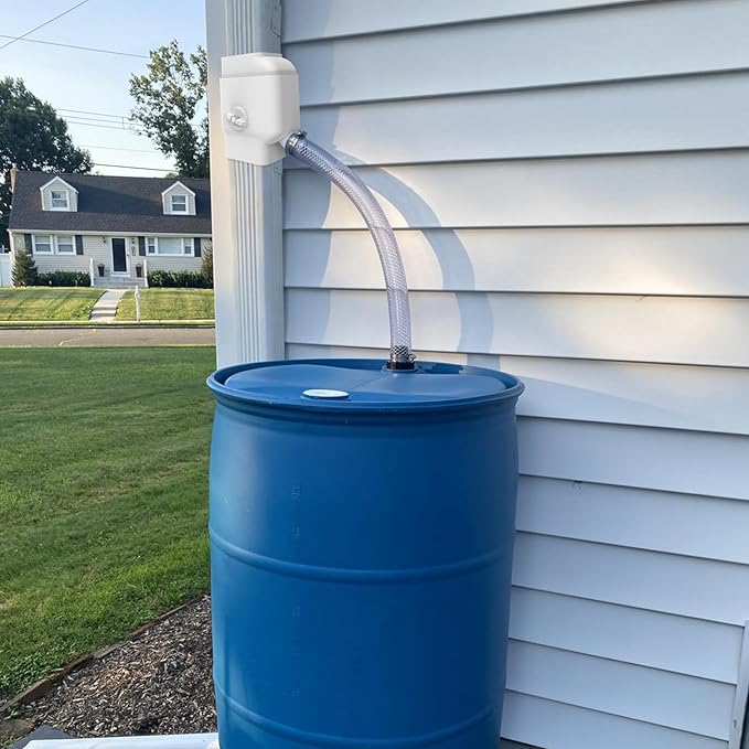 Prestantious Gutter Downspout Diverter with Built-in Filter Screen Fits for 2"x3" and 3"x4" Downspout, Rainwater Collection System with Adjustable Valve and 4ft. Hose, Diverts Large Water Flow, White