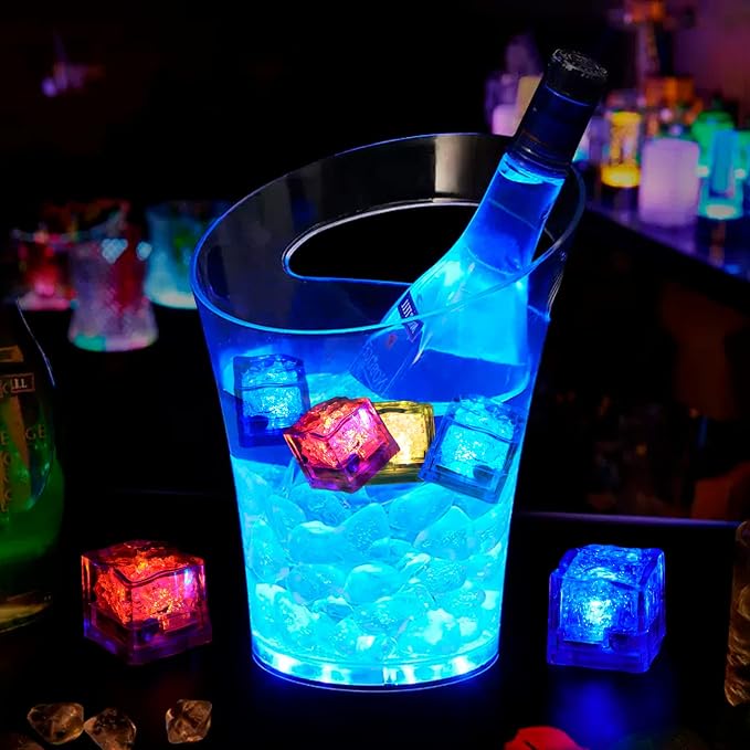 Light Up Ice Cubes, 96 PCS Multi Color Led Ice Cubes for Drinks with Changing Lights, Reusable Glowing Flashing Ice Cube for Club Bar Party Wedding Decor