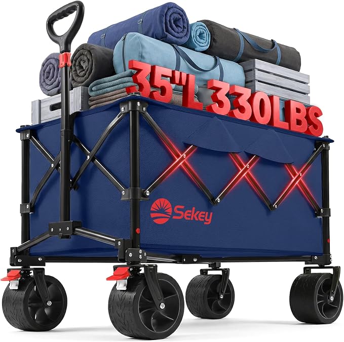 Sekey 150L Wagons Carts Foldable with Big All-Terrian Beach Wheels, Collapsible Heavy Duty Wagon, Extra Large Folding Wagon, Foldable Wagon for Camping, Garden, Sports. Royal Blue