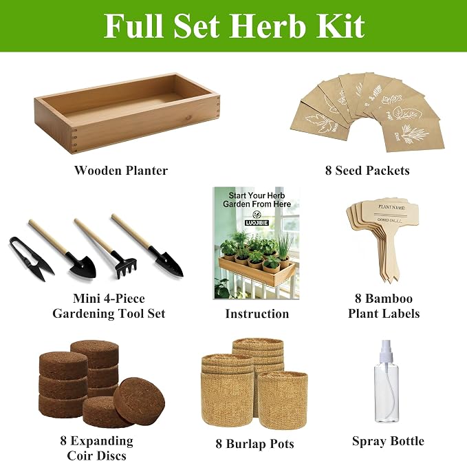 Indoor Herb Garden Kit, Culinary Herb Starter Kit with Seeds & Tools for Beginners, Ultimate Birthday Gifts for Women Men Mom Dad, House Warming Gifts for New Home, Kitchen Decor, Father Day Gifts