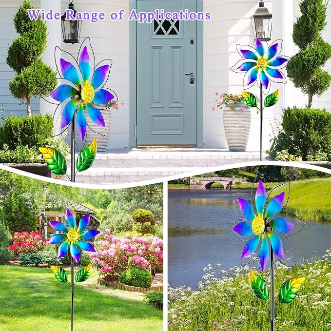 14'' Wind Spinners Outdoor, Flower Kinetic Wind Sculpture & Spinners, Metal Wind Spinners for Yard Garden Patio Decor (Purple)
