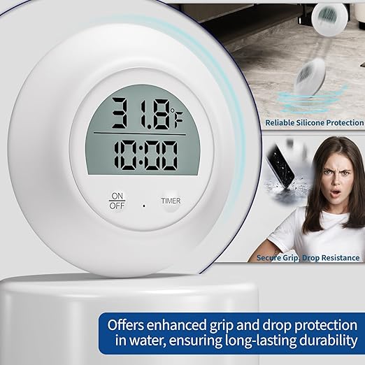 Silicone Cover Cold Plunge Thermometer with Timer, Waterproof Floating Water Thermometer for Ice Bath, Works with Ice Bath Tub Hot Tub Accurate Recovery(White)