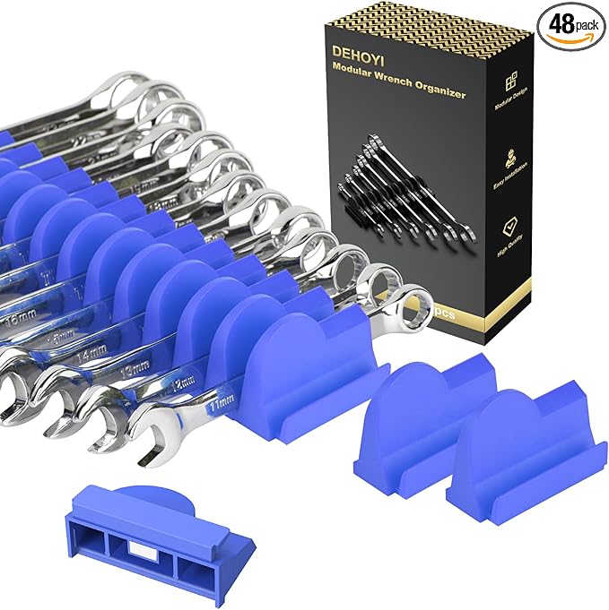 DEHOYI 48 pcs MAGNETIC Modular Wrench Organizers for Tool Drawers - Wrench Rack with Metric&SAE Labels, Perfect Tool Storage Holder. Gift for father, brother and boyfriend (with magnet)