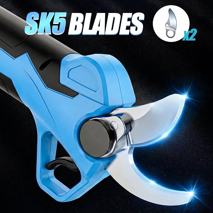 Electric Pruning Shears, 21V Max Cordless, Blue, with 2 Batteries, Charger, Carrying Case, Gloves, Sharpening Stone, and Accessories