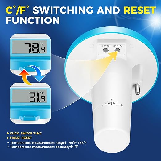 Solar Wireless Floating Pool Thermometer - Upgraded IPX8 Waterproof Easy Read Digital Thermometer with Time, Indoor Temperature & Humidity Monitor for Swimming Pools, Spas, Hot Tubs