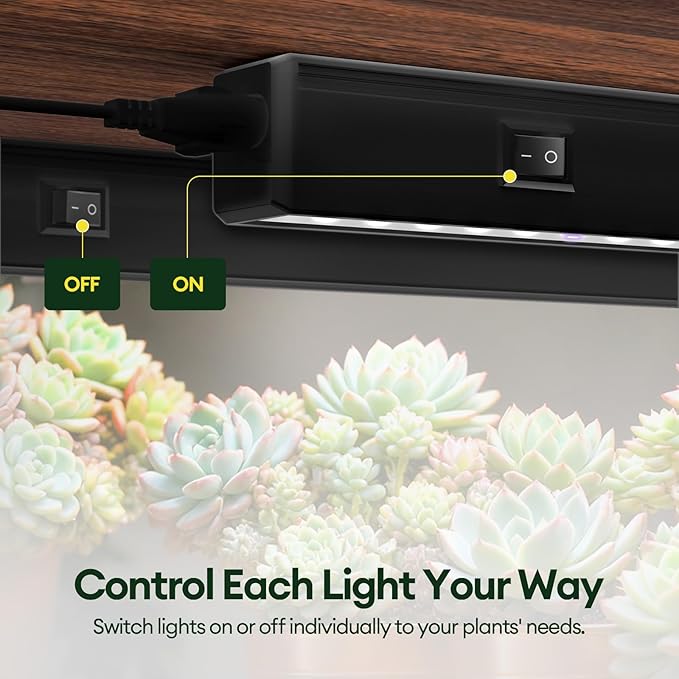 Maygrove T5 Grow Lights for Indoor Plants 1FT, Blue-Rich Full Spectrum 5000K Grow Light, 28W(4 x 7W), Grow Light Strips for Seed Starting, Greenhouse, High PPFD, Linkable, Black, 4-Pack