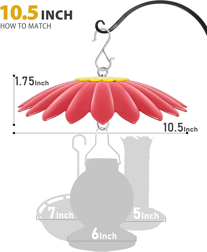 10.5 inch Hummingbird Feeder Shade Dome Cover,Rain Guard,Weather Guard for Bird Feeder, Umbrella Cover for Bird House for Outdoor,Squirrel Baffle,Flower Design(Red) 4 Pack.