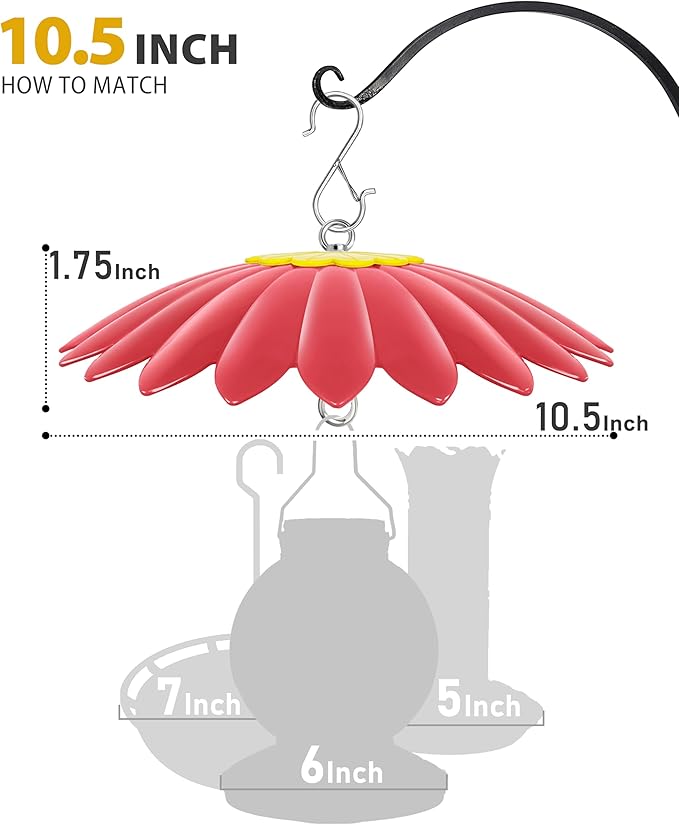 10.5 inch Hummingbird Feeder Shade Dome Cover,Rain Guard,Weather Guard for Bird Feeder, Umbrella Cover for Bird House for Outdoor,Squirrel Baffle,Flower Design(Red) 3 Pack.