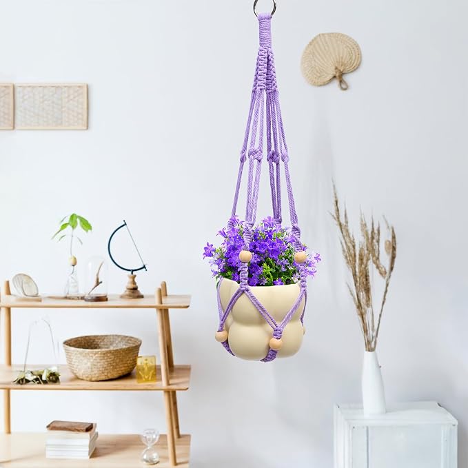 Hoteam 12 Pcs Macrame Plant Hangers Macrame Hanging Planters for Indoor Plants Handmade Boho Hanging Baskets Flower Pots Holder for Outdoor Home Wall Decor