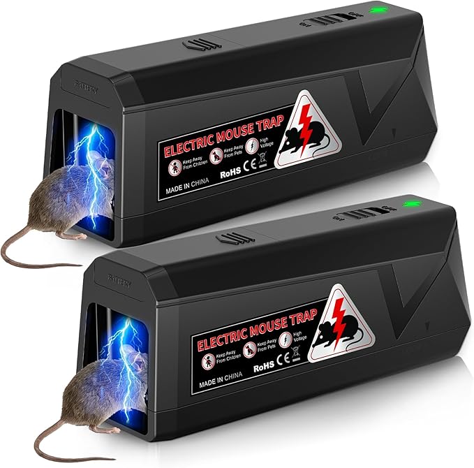 Electric Mouse Traps Indoor for Home, 2 Pack Electronic Mouse Trap Zapper with High Voltage, Intelligent Indicator & Buzzer Alert, Reusable & No-Touch Humane Mice Killer for Kitchens Warehouse Office