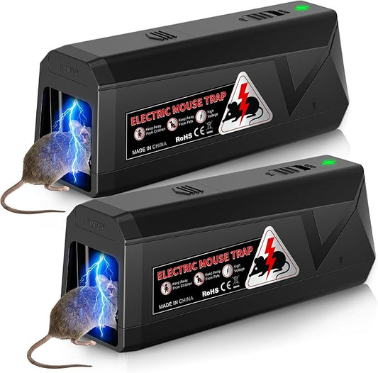 Electric Mouse Traps Indoor for Home, 2 Pack Electronic Mouse Trap Zapper with High Voltage, Intelligent Indicator & Buzzer Alert, Reusable & No-Touch Humane Mice Killer for Kitchens Warehouse Office