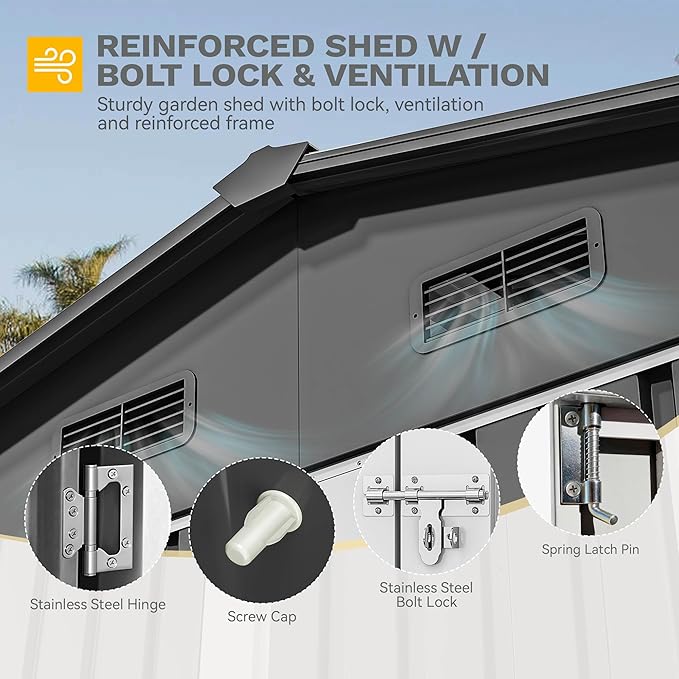 DWVO 10x8ft Outdoor Storage Shed, Large Metal Tool Sheds, Heavy Duty Storage House with Lockable Doors & Air Vent for Backyard Patio Lawn to Store Bikes, Tools, Lawnmowers, Dark Gray