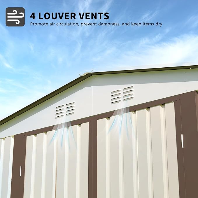 KEIKI 10x8 FT Outdoor Metal Storage Shed with Vent and Hinge Door,Peaked Roof for Patio Backyard Garden