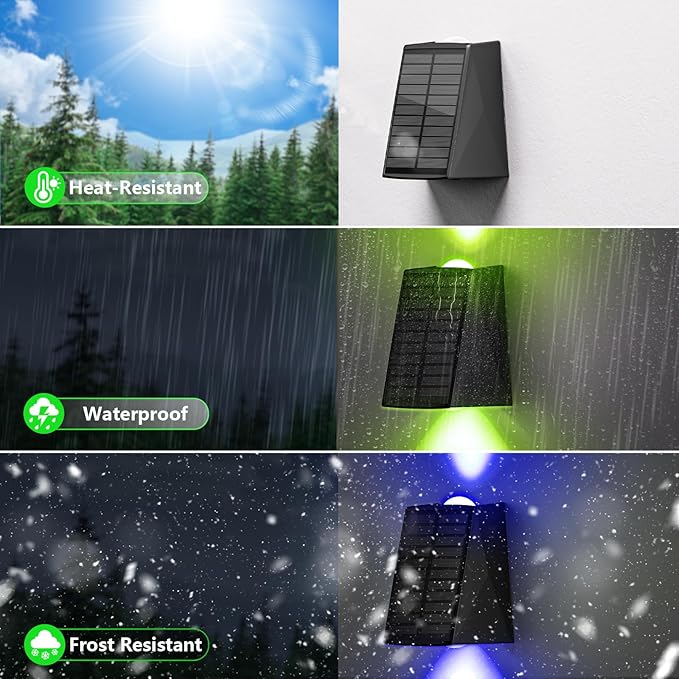 12Pack Color Changing Solar Wall Lights Outdoor Waterproof Up and Down 2 LED RGB and Cool White Sconce, Decor for Fence, Stair, House, Patio, Porch, Yard, Garden, Garage and Pool, Wall Mounted Install