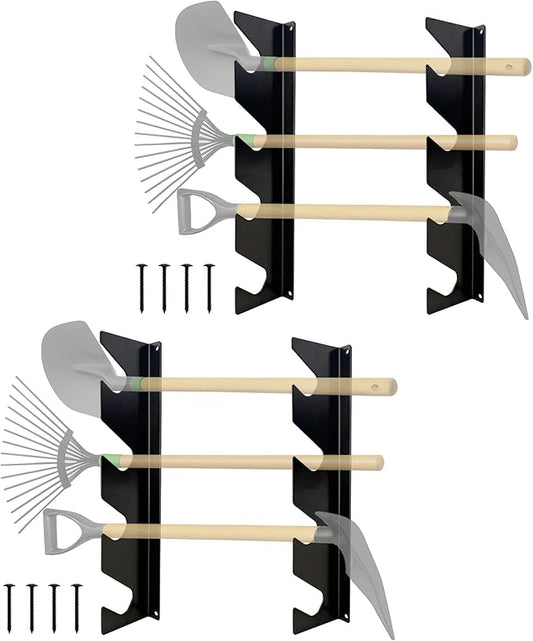 A.A Garage Tool Organizer Wall Mount, Shed Organization Racks, Garden Tool Organizer for Shovels and Rakes, Solid Steel - Holds 100 lbs (2 Sets)