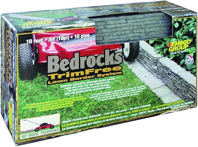 2032-1-1 Bedrocks Trim-Free Lawn Edging – Gray, – tural Stacked Design Bedrock Garden Edging, 10', Slate 9 (10 peices)