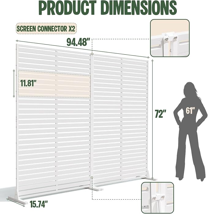 Outdoor Privacy Screen 72" H x 47" W Decorative Privacy Fence, Air Conditioner Fence, Divider Privacy Screens with Stand, Weather-Resistant Freestanding Panel for Patio, Balcony, Backyard