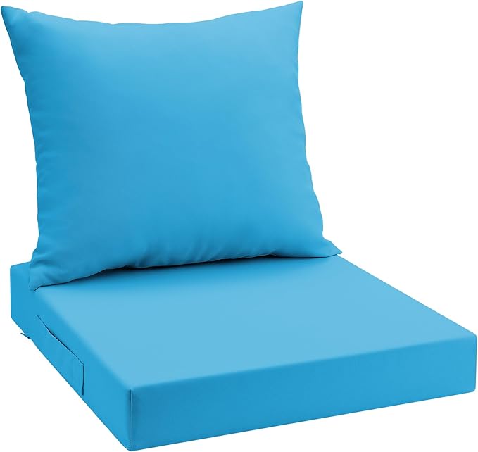 UNIKOME Outdoor Seat Cushions 22 X 22 Inch - Water-Resistant & Fade Resistant, Removable Cover Patio Furniture Cushions for Chair, Sofa, Couch, Wicker, Light Blue