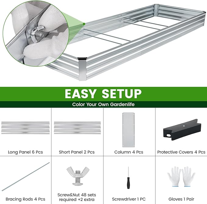 G GOOD GAIN 12x4x1ft Galvanized Raised Garden Bed, Heavy-Duty Metal Planter Boxes Outdoor for Vegetables Flowers Herbs, Silver(1 Pack)