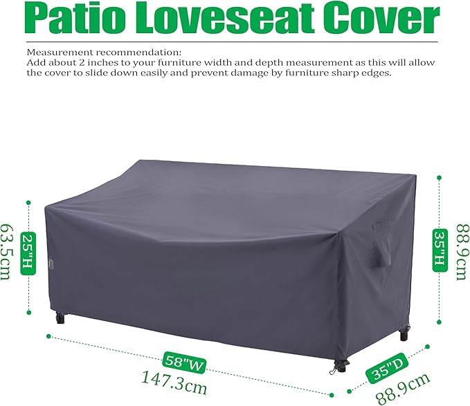 F&J Outdoors Waterproof UV Resistant Heavy Duty 2 Seater Patio Loveseat Cover, Grey, 58" W x 35" D x 35" H