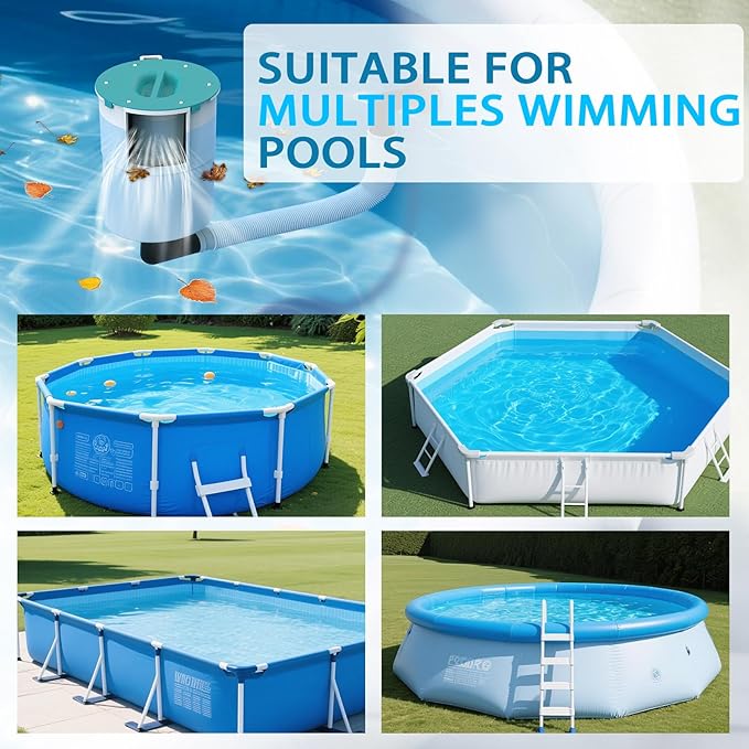 Surface Float Skimmer,No Installation Required, no Adjustable Bracket Required,Comes with 10 Filter Socks, Special Note: The Pool Pump Flow Rate Must not Exceed 2100 GPH (Turquoise)