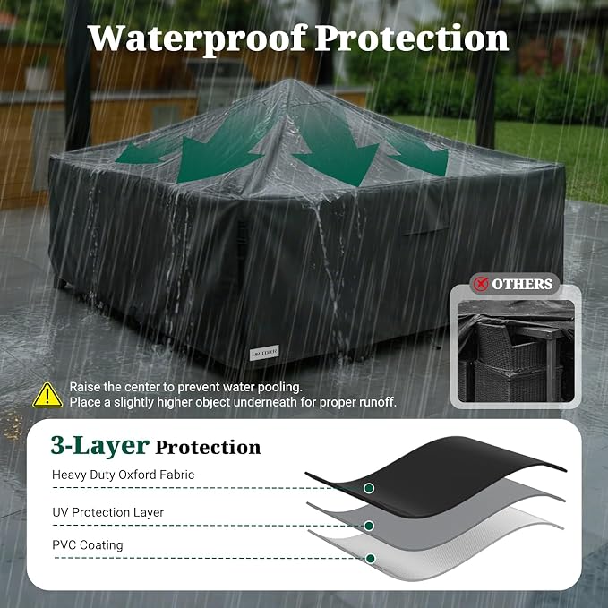 MR. COVER Heavy Duty Patio Furniture Covers, 900D Outdoor Furniture Cover Waterproof , Large Patio Set Covers Waterproof Outdoor for Dining Table and Chairs Combo, 113 x 76 x 28 Inch, Black