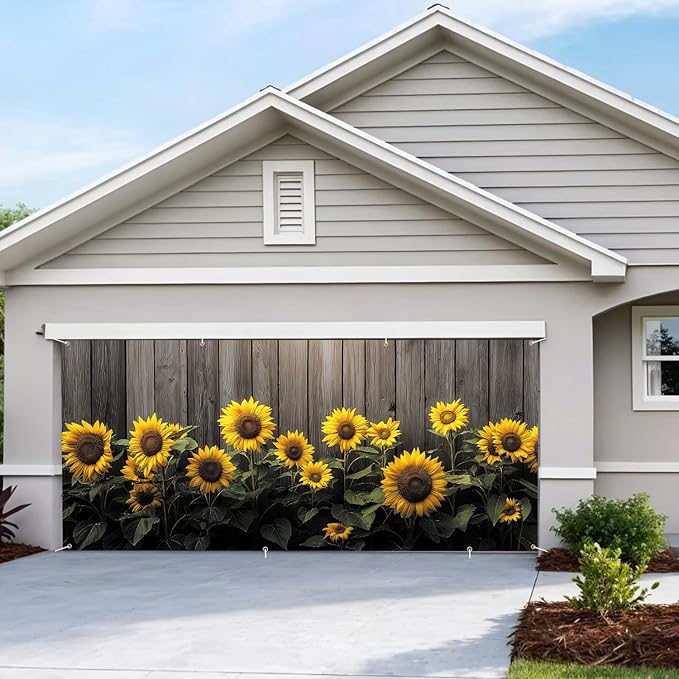 6 * 13FT Summer Sunflower Fence Garage Door Cover Decorations Sunflower Garage Door Banner for Outdoor Indoor Summer Party Photography Backdrop