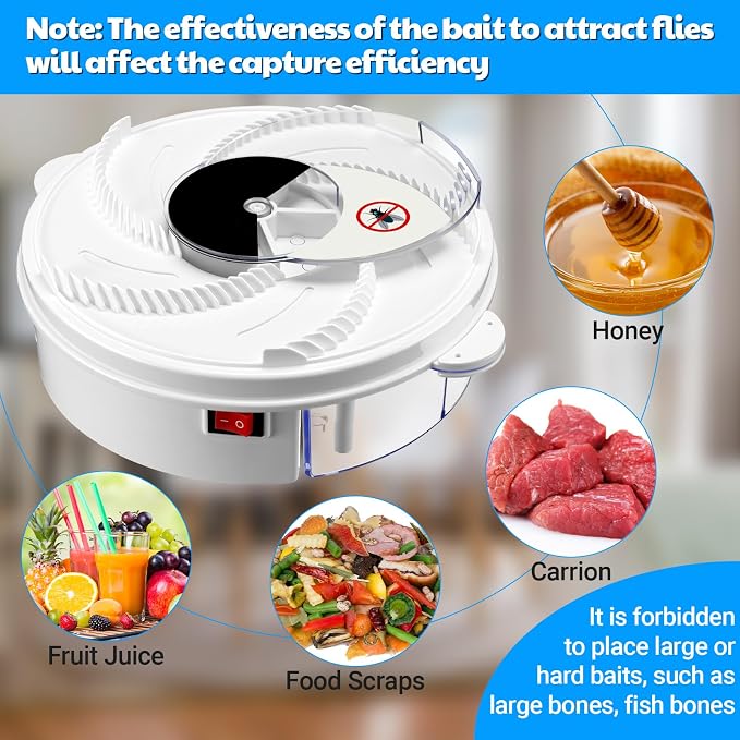 Qualirey Electric Fly Trap Fly Bug Catcher Pest Device Gnat Flying Insect Trap Automatic Indoor Pest Gnat Traps Reject Control Catcher Repellents Tools for Patios Ranch(Batteries)