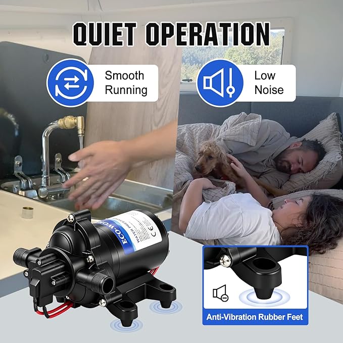 ECO-WORTHY RV Fresh Water Pump 12V DC 3.5GPM 45PSI with Pressure Switch, 12Volt Self Priming Water Pressure Diaphragm Pump On demand for RV Yacht Camper Sprayer Food Truck Black