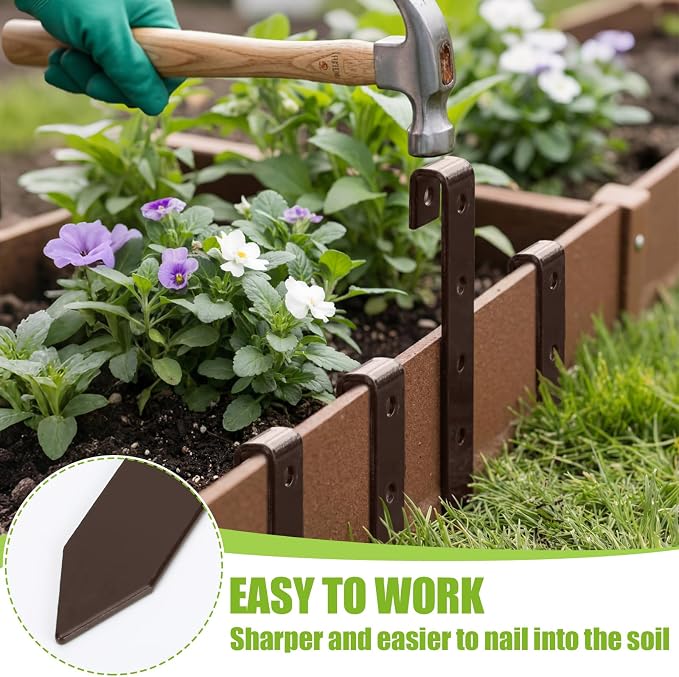 Fumete 36 Pcs 10'' Metal Landscape Stakes Bulk Garden Ground Edging Spikes with Holes Heavy Duty Anchoring Spike Carbon Steel Lawn Stake for Flowerbed Edging Grass Board Barrier Yard(Brown)