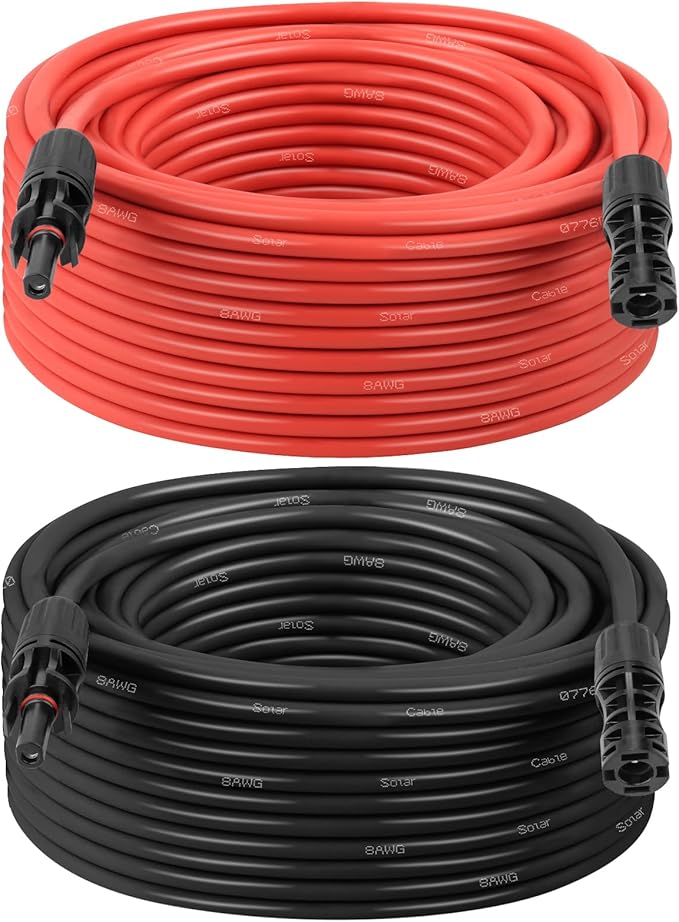 Solar Panel Extension Cable - 8AWG 75FT Solar Wire with Female & Male Waterproof Connector PV Wire for RV, Photovoltaic Systems, Home, Boat, Solar Panels, Car(75Feet Red + 75Feet Black)