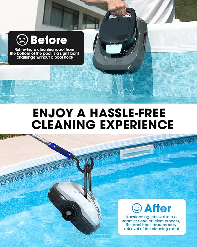 Stainless Steel Hook for All Robotic Pool Cleaner, Metal Pool Hook for Poles - Easy Attach to Telescopic Poles, Pool Accessories for Pool Vacuum Robot Including Cordless, Above Ground, and Underwater