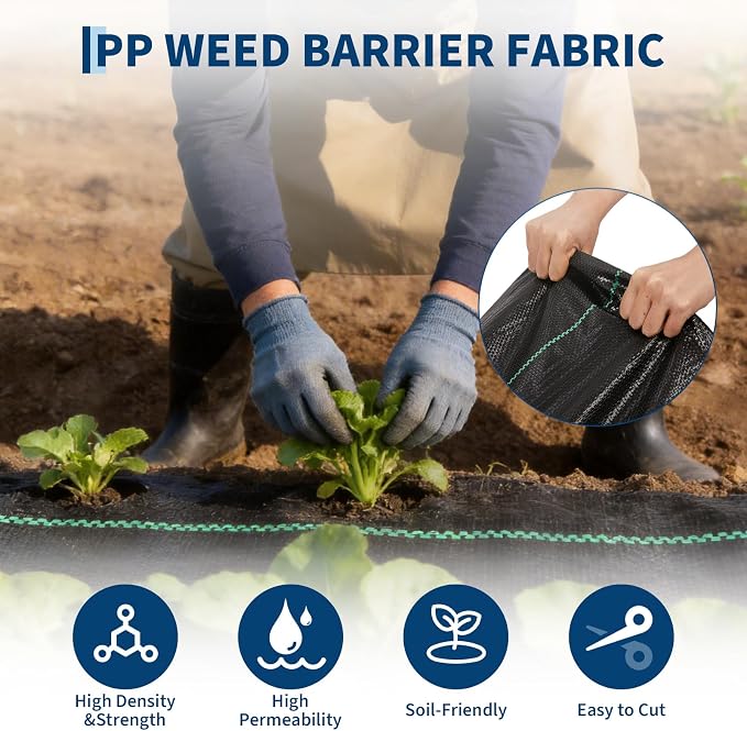 6FT x 300FT 3.2oz Garden Weed Barrier Fabric, Heavy Duty Weed Blocker Cloth with High Permeability, Landscape Geotextile for Driveway Path Ground Cover Weed Control Mat, 3 Pack 6x100 FT