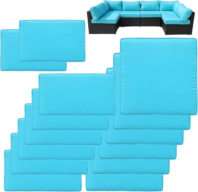 14Pcs Patio Cushion Covers Replacement Splashproof UV-Resistant Inelastic Covers with Zippers, Max Compatible 25.6x25.6x4inch Patio Cushion, for 7 Pcs Outdoor Patio Furniture Sets