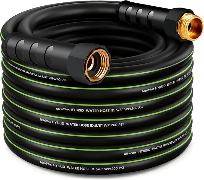 Non-Expandable Garden Hose 50ft,Lightweight Kink Resistant Hose, Solid Brass 5/8" Fittings, 200PSI Working & 600PSI Burst, for Medium Yard, Home Garden & Light Small-Space Cleaning