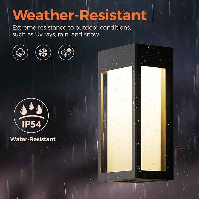 Solar Yard 4-Pack LED Outdoor Wall Lights, Waterproof Exterior Wall Sconce Lantern for Porch, Patio, Doorway, Frosted Rectangle