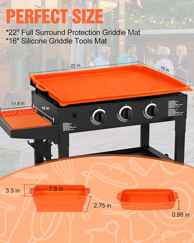 joyhalo Full-Edge 22" Blackstone Silicone Griddle Cover, with 16" Silicone Spatula Mat and Grease Cup Liners, Perfect Combination for Blackstone Griddle for All-Season Outdoor Use