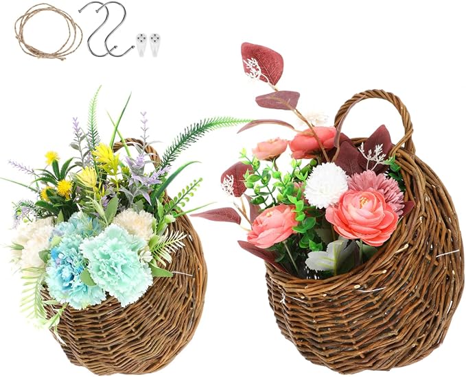 Yardwe 2Pcs Woven Hanging Basket Hanging Planter, Hanging Basket for Plant, Woven Storage Basket Hanging Flower Basket for Front Door, Home, Garden
