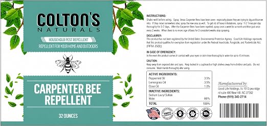 Carpenter Bee Spray (32 oz) – Natural Peppermint & Clove Oil Repellent for Wood, Siding, Decks & Outdoor Surfaces – Plant-Based Carpenter Bee Treatment