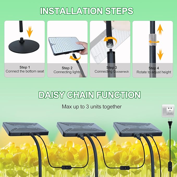 FRGROW 2026 Tabletop Grow Lights for Indoor Plants, Seed Starting, Bonsai, 25 Watt Power Draw, NO Need Adapter, Bright Enough Like A Small Sun, Daisy Chain Function, 16"-24" Height Adjustable