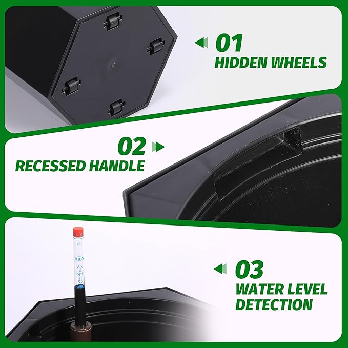 IDEALHOUSE 16" Tall Planters Set of 2, Self Watering Flower Pots, with Water Level Gauge, Drainage Hole & Wheels, Outdoor ＆ Indoor Planter Pots for Garden, Patio, Balcony