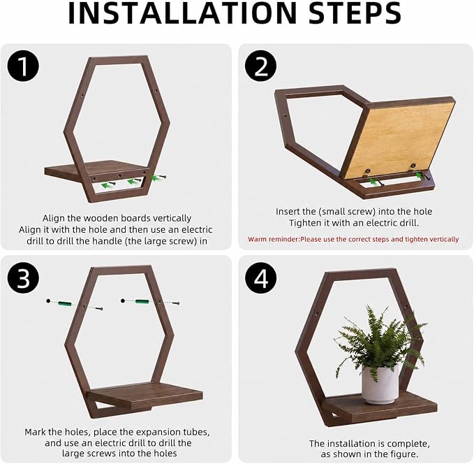 2 Pack Walnut Color Solid Wood & Metal Framework Wall Plant Stands,9 inch Natural Wood Shelf of Indoor,Mid Century Modern Hanging Planter for Outdoor Entryway 25 LB Load for Plants Coffee
